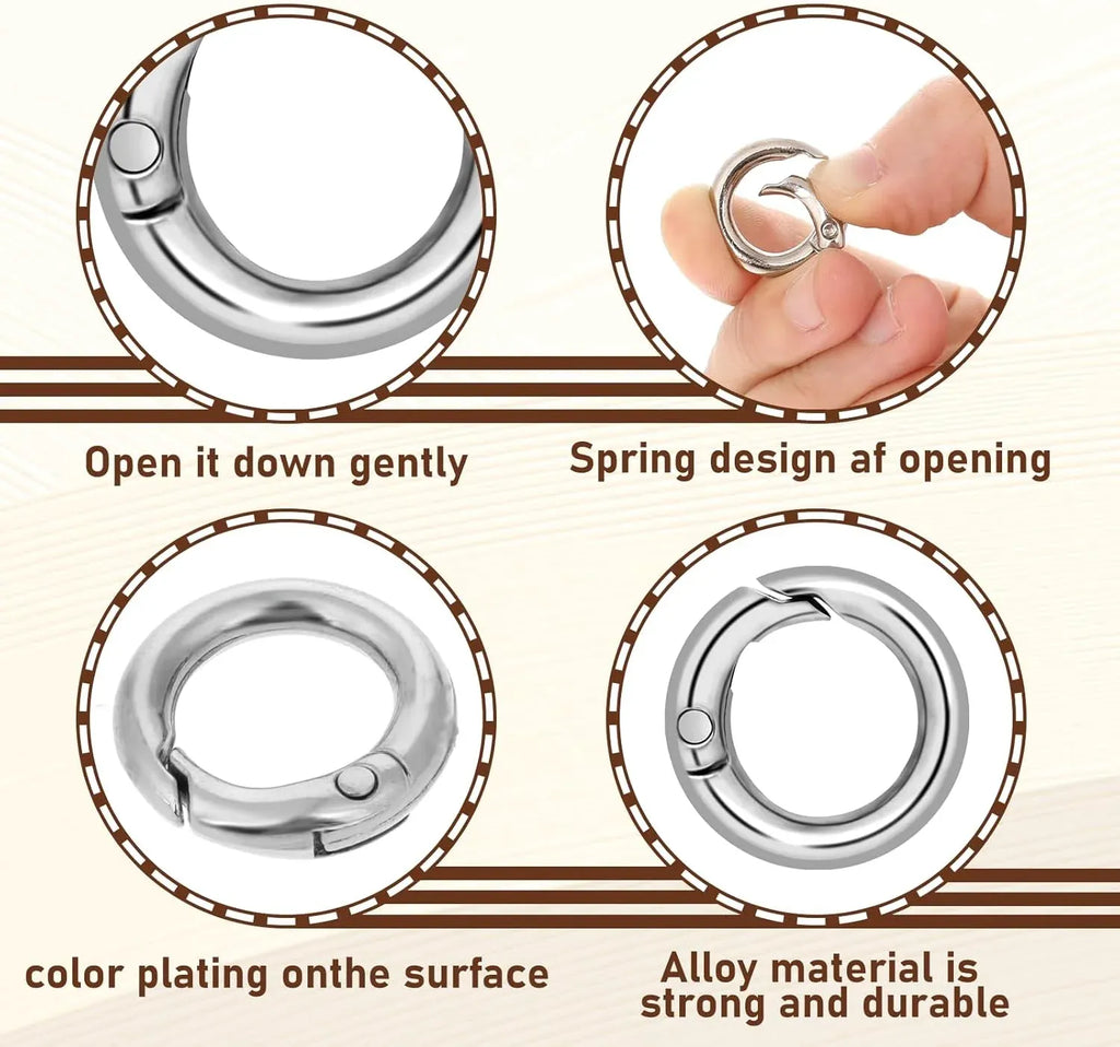 16 Pcs Spring O Ring Clips, Alloy Mini Snap Key Rings for Keychain Purse Strap Bag Keys Crafts Jewelry Making, Silver 1/2 Inch