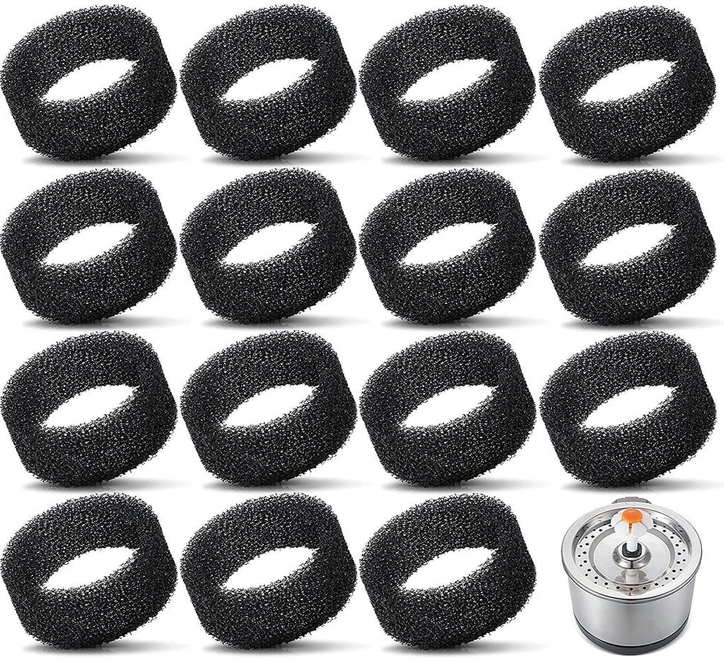 Pet Fountain Foam Filters, 16 Pack Round Sponge Replacement Filters for 2.5L 84 oz Stainless Steel Cat Fountain, Black