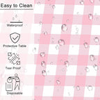 2 Pack Rectangular Plastic Tablecloth, Disposable Pink and White Gingham Checkered Table Cover for Parties, Picnics and Weddings, 54 x 108 Inch