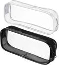 2 Pcs Clear Zipper Makeup Brush Bags Multi Use Toiletry Cosmetic Pouches for Travel and Luggage, Black and White