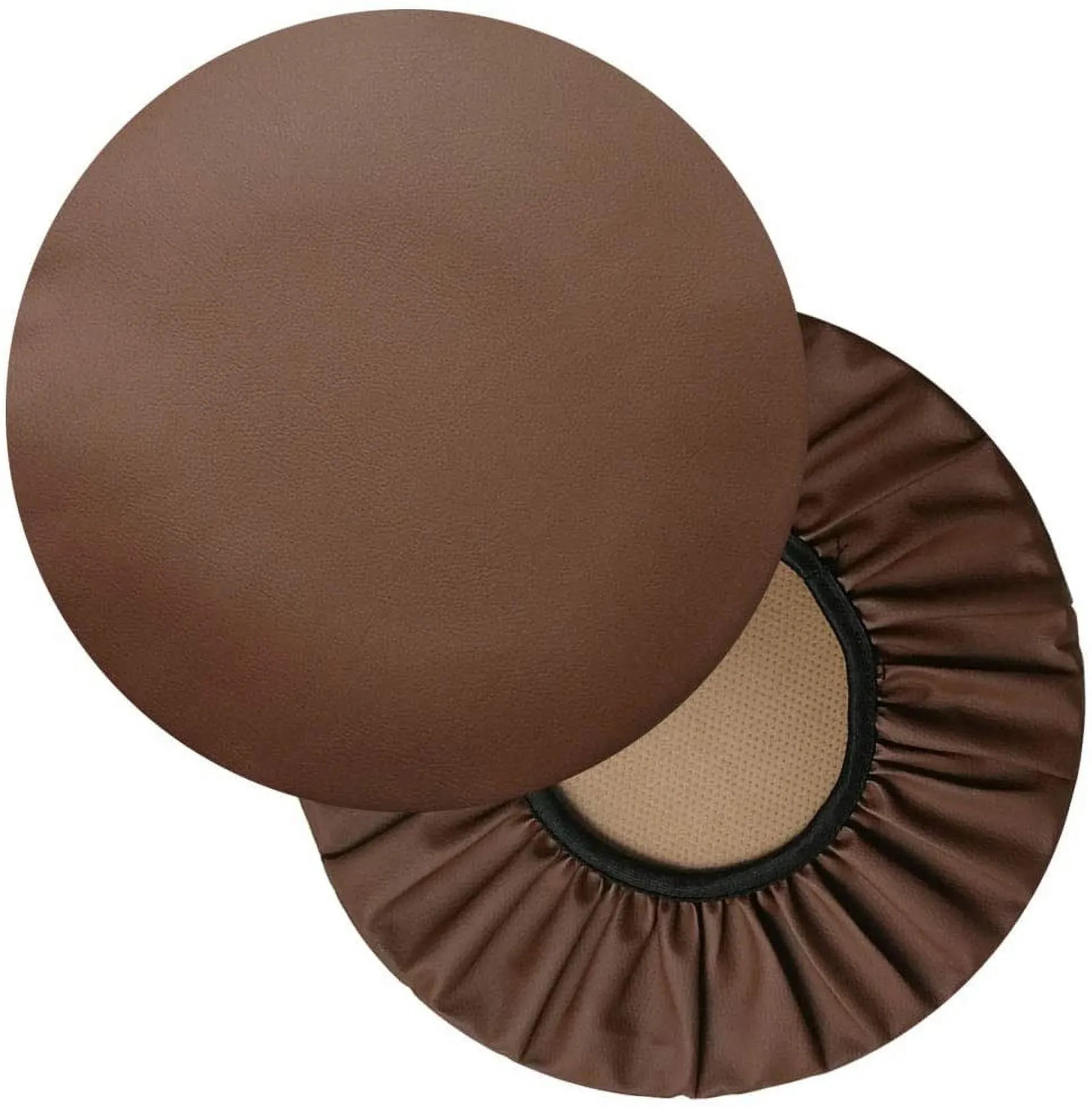 Round Bar Stool Covers 2 Pack Waterproof Faux Leather Anti Slip Slipcovers for Coffee Shop Bar Stools, 14 in/35 cm Size, Coffee