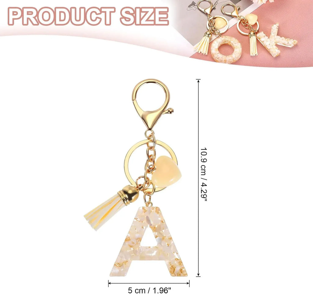 Letter A Keychain with Tassel and Bead Charm, Gold Tone Initial Bag Charm for Keys and Handbags, Cream White, Daily Comfort Use