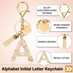 Letter A Keychain with Tassel and Bead Charm, Gold Tone Initial Bag Charm for Keys and Handbags, Cream White, Daily Comfort Use