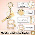 Initial B Keychain with Tassel and Bead Charm for Bag Purse Backpack Keys, Gold Tone Beige, Daily Comfort Use, for Men Women and Everyday Wear