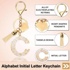 Initial Letter Keychain with Tassel and Lobster Clasp for Bag Purse Keys, Cream Gold C, Letter C Option, Daily Comfort Use