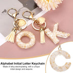 Initial Letter Keychain with Tassel and Lobster Clasp for Bag Purse Keys, Cream Gold C, Letter C Option, Daily Comfort Use