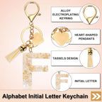 Letter F Keychain Charm with Tassel and Lobster Clasp for Bag Purse Keys, Pearl White and Gold, Daily Comfort Use
