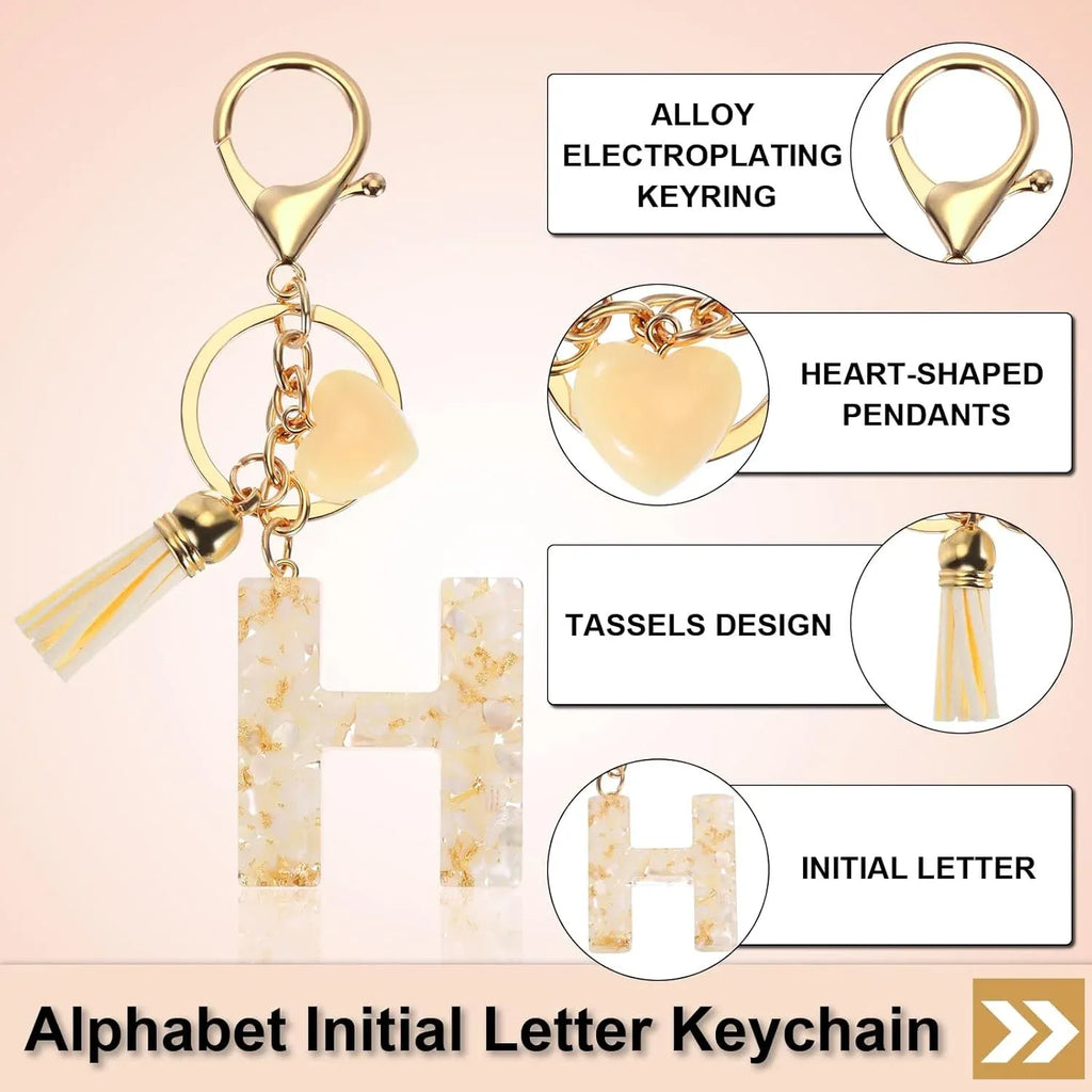 Initial H Letter Keychain with Tassel Charm for Keys Bag Purse Accessories, Cream and Gold, Daily Comfort Use, for Men Women and Everyday Wear
