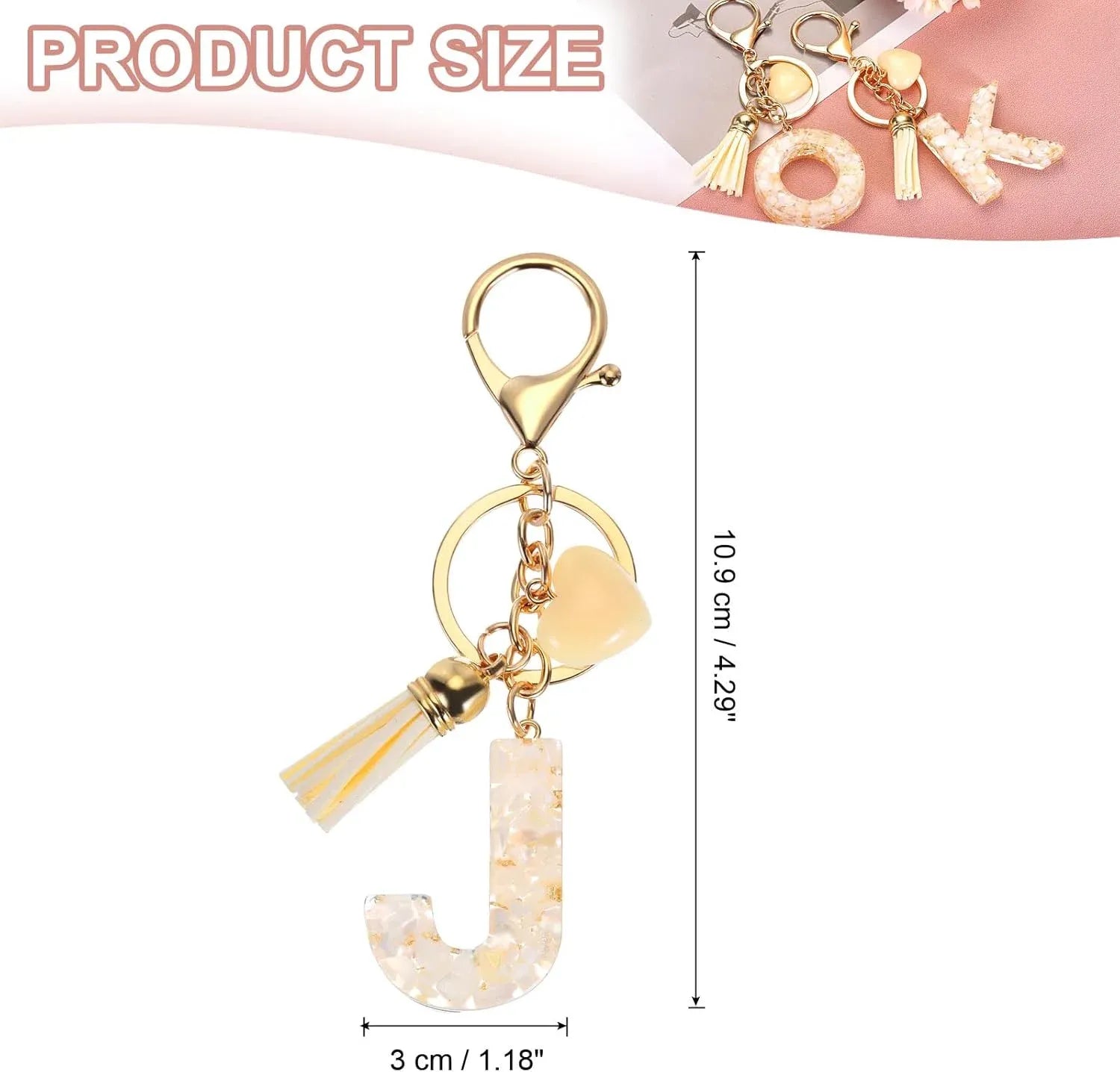 Initial Letter Keychain Charm with Tassel and Lobster Clasp for Bags and Keys Gold J, Letter J Option, Daily Comfort Use
