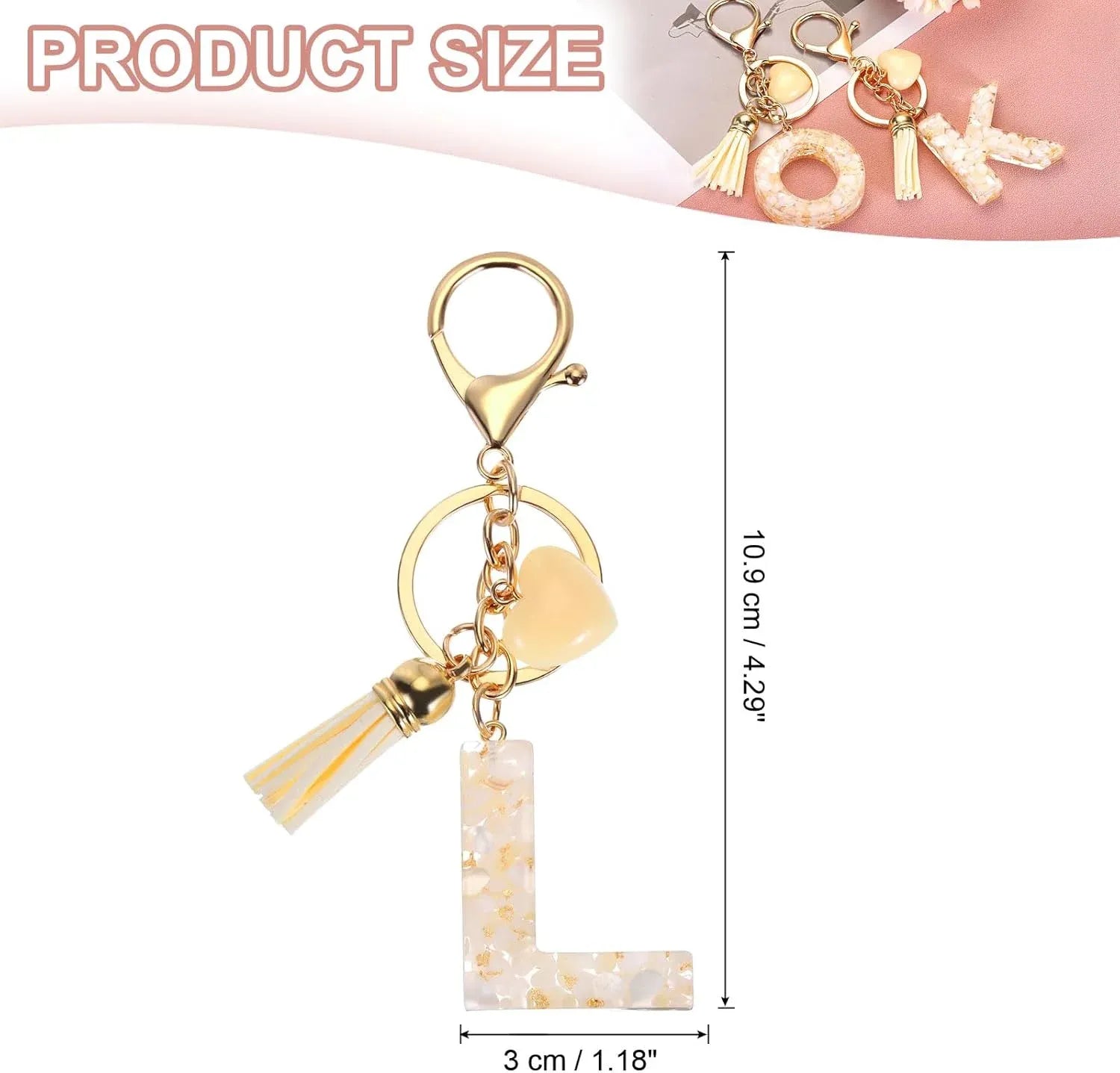 Initial Letter Keychain Charm with Tassel and Lobster Clasp for Bags and Keys, Cream Gold L Pendant, Daily Comfort Use