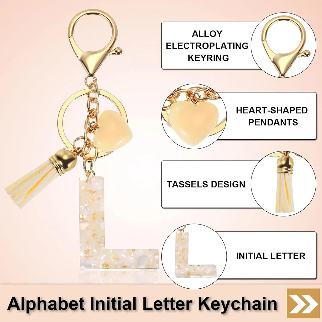 Initial Letter Keychain Charm with Tassel and Lobster Clasp for Bags and Keys, Cream Gold L Pendant, Daily Comfort Use