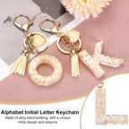 Initial Letter Keychain Charm with Tassel and Lobster Clasp for Bags and Keys, Cream Gold L Pendant, Daily Comfort Use