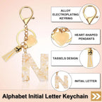 Initial Letter Resin Keychain with Tassel and Lobster Clasp for Bag Purse Backpack Accessories, N Gold Tone, Daily Comfort Use