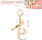 Initial P Letter Keychain, Resin Alphabet Key Ring with Tassel and Lobster Clasp for Bags Keys Purse, Gold White