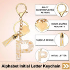 Initial P Letter Keychain, Resin Alphabet Key Ring with Tassel and Lobster Clasp for Bags Keys Purse, Gold White