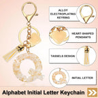 Letter Q Keychain with Tassel and Lobster Clasp, Marble Pattern Initial Bag Charm for Women, Cream Gold, Daily Comfort Use