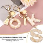 Initial Letter Keychain Charm, Resin Tassel Bag Pendant for Keys Handbag Backpack, Cream Gold S, Letter S Option
