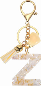 Letter Keychain Charm with Tassel and Lobster Clasp for Bag Purse Keys, Gold White Z, Letter Z Option, Daily Comfort Use