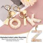 Letter Keychain Charm with Tassel and Lobster Clasp for Bag Purse Keys, Gold White Z, Letter Z Option, Daily Comfort Use