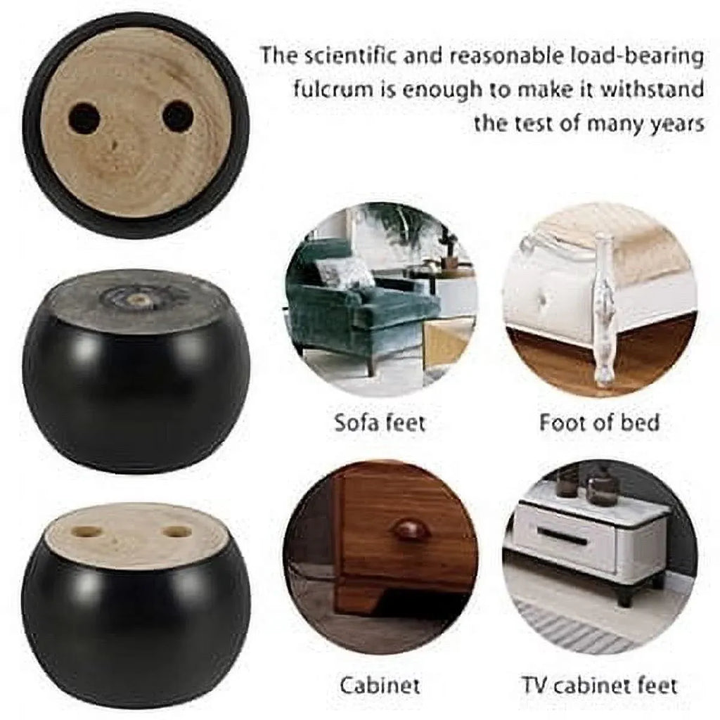 4 Pcs Solid Wood Furniture Legs Round Bun Feet Replacement for Sofa Couch Chair Black 2 Inch, Replacement Use, Daily Comfort Use