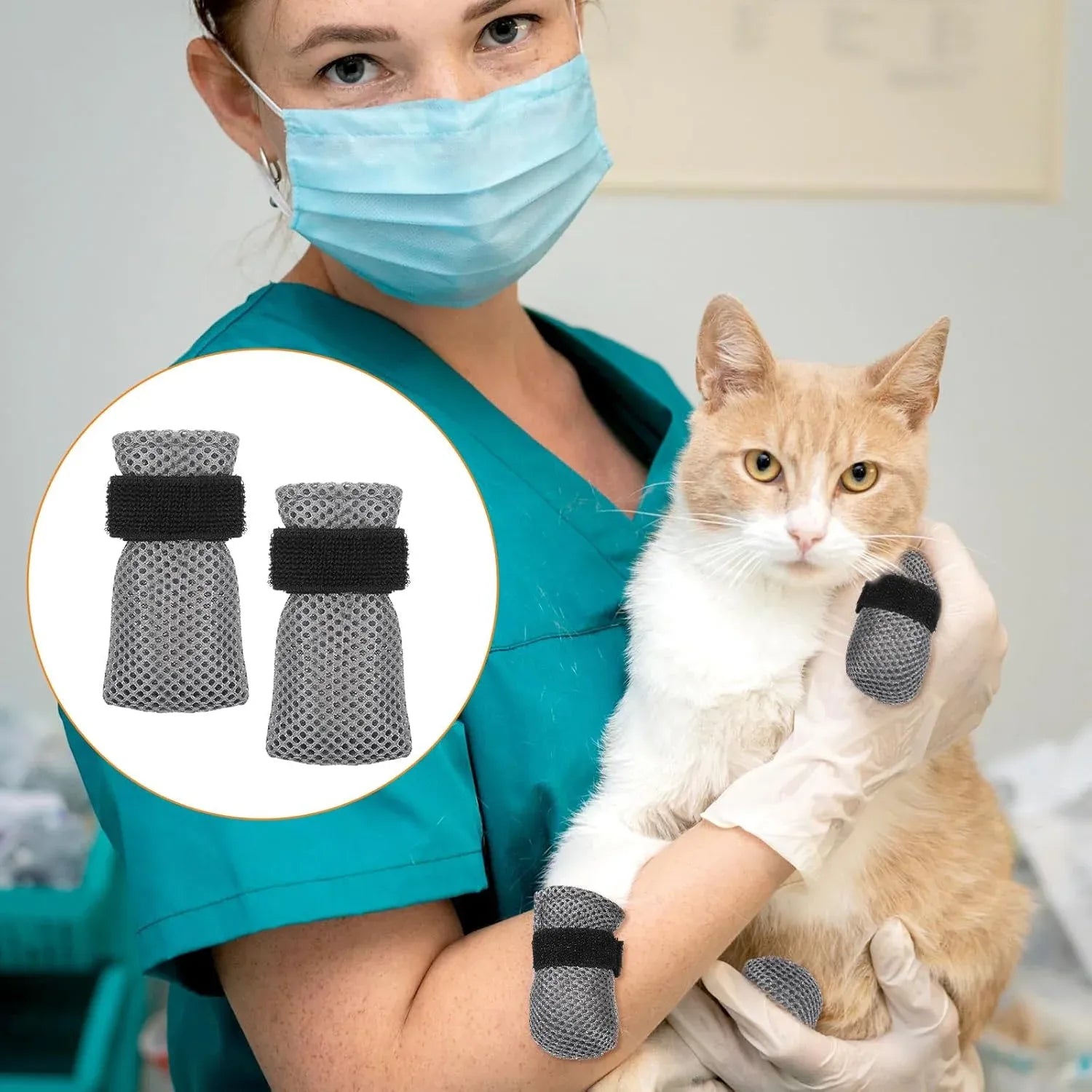 4 Pcs Cat Anti Scratch Mittens Adjustable Breathable Mesh Paw Covers for Bathing and Nail Trimming Gray, L Size, Black