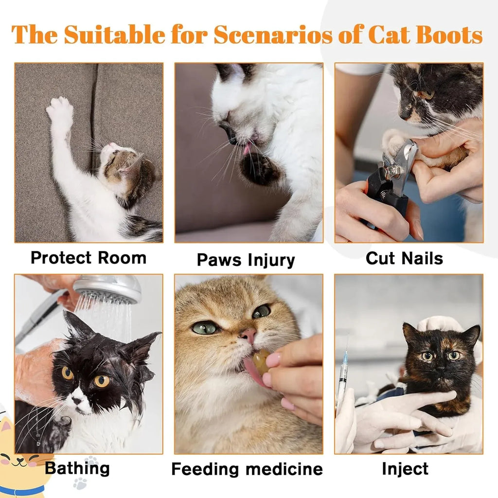 4 Pcs Cat Anti Scratch Mittens Adjustable Breathable Mesh Claw Covers for Bathing and Nail Trimming Gray, L Size