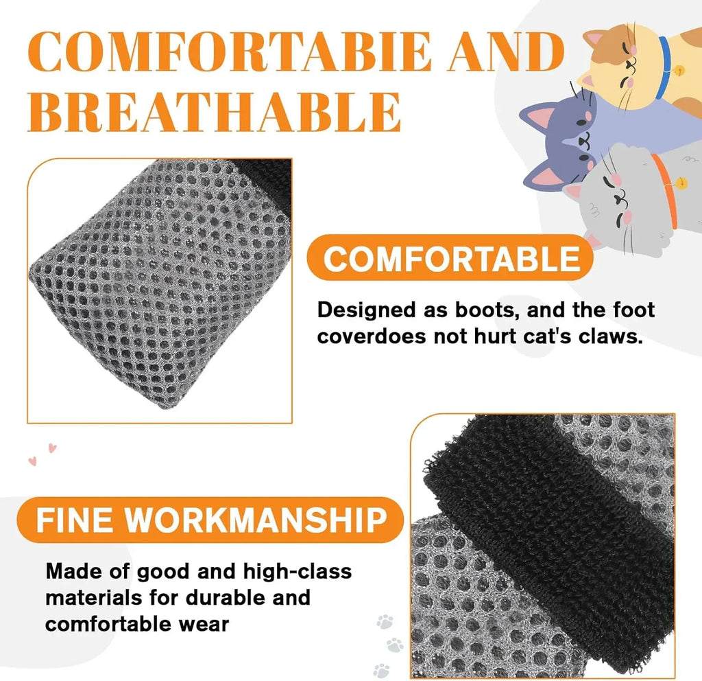 4 Pcs Cat Anti Scratch Mittens, Adjustable Breathable Mesh Claw Covers for Bathing and Nail Trimming, Gray, XL Size
