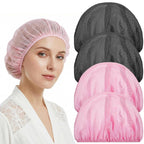 4 Pcs Mesh Sleep Bonnets for Women, Elastic Hair Nets for Sleeping and Hair Drying, Colorful Pink and Black, Daily Comfort Use
