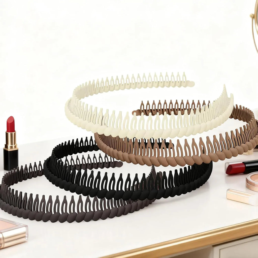 4 Pcs Plastic Headbands with Teeth, Non Slip Comfortable Hair Bands for Women, Home and Commuting, Neutral Colors