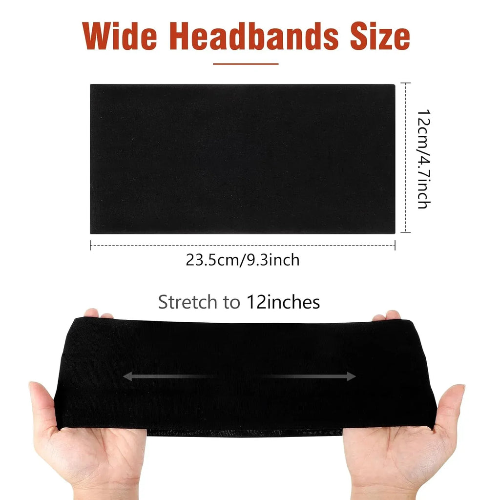 6 Pack Cotton Stretchy Wide Headbands for Women and Girls, Workout Yoga Hair Bands, 4.7 Inch Width, Daily Comfort Use