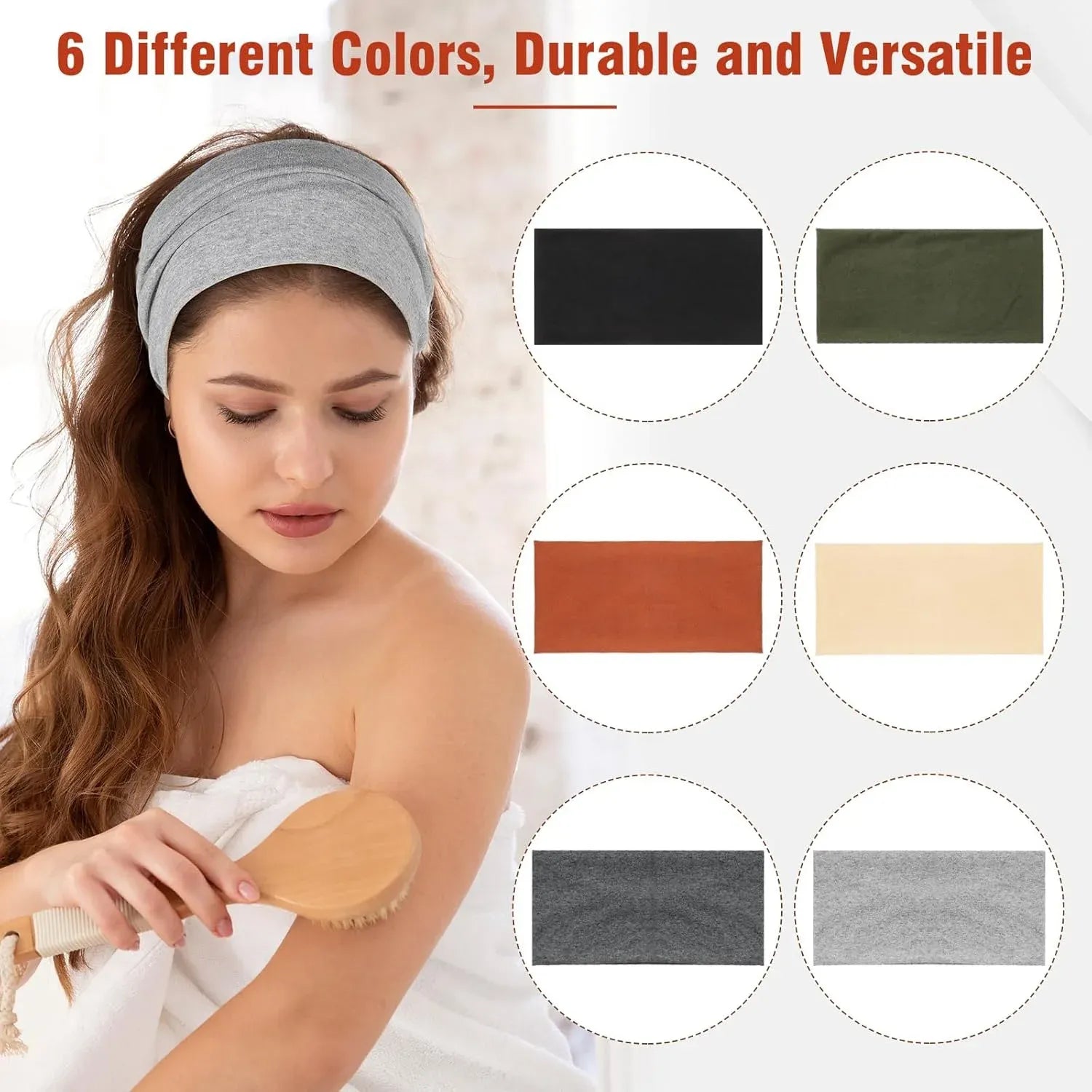6 Pack Cotton Stretchy Wide Headbands for Women and Girls, Workout Yoga Hair Bands, 4.7 Inch Width, Daily Comfort Use