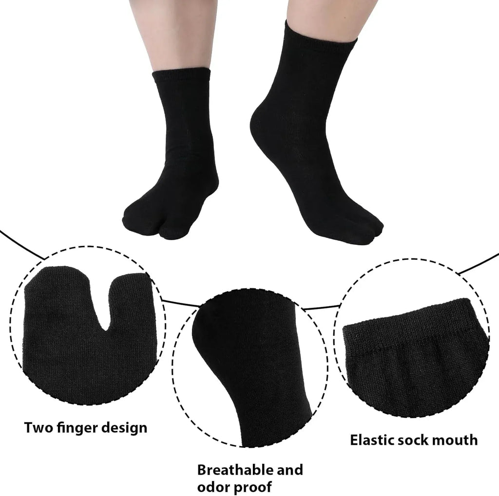 Tabi Split Toe Socks 6 Pairs Elastic Cotton Wicking Sandal Socks for Women and Men Black, Daily Comfort Use, for Men Women and Everyday Wear