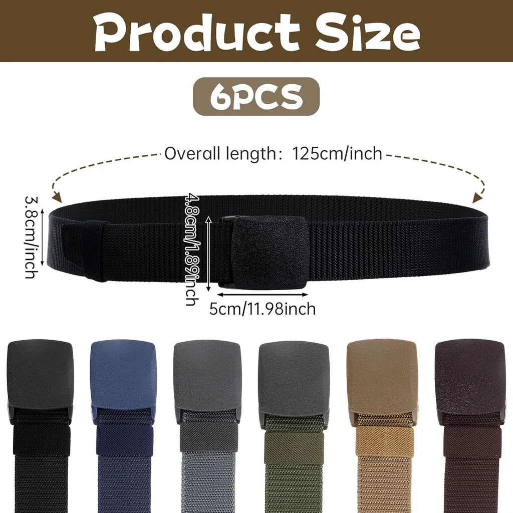 6 PCS Heavy Duty Nylon Webbing Canvas Belts for Men and Women, Outdoor Hiking and Casual Wear, Multicolor, Heavy Duty Use