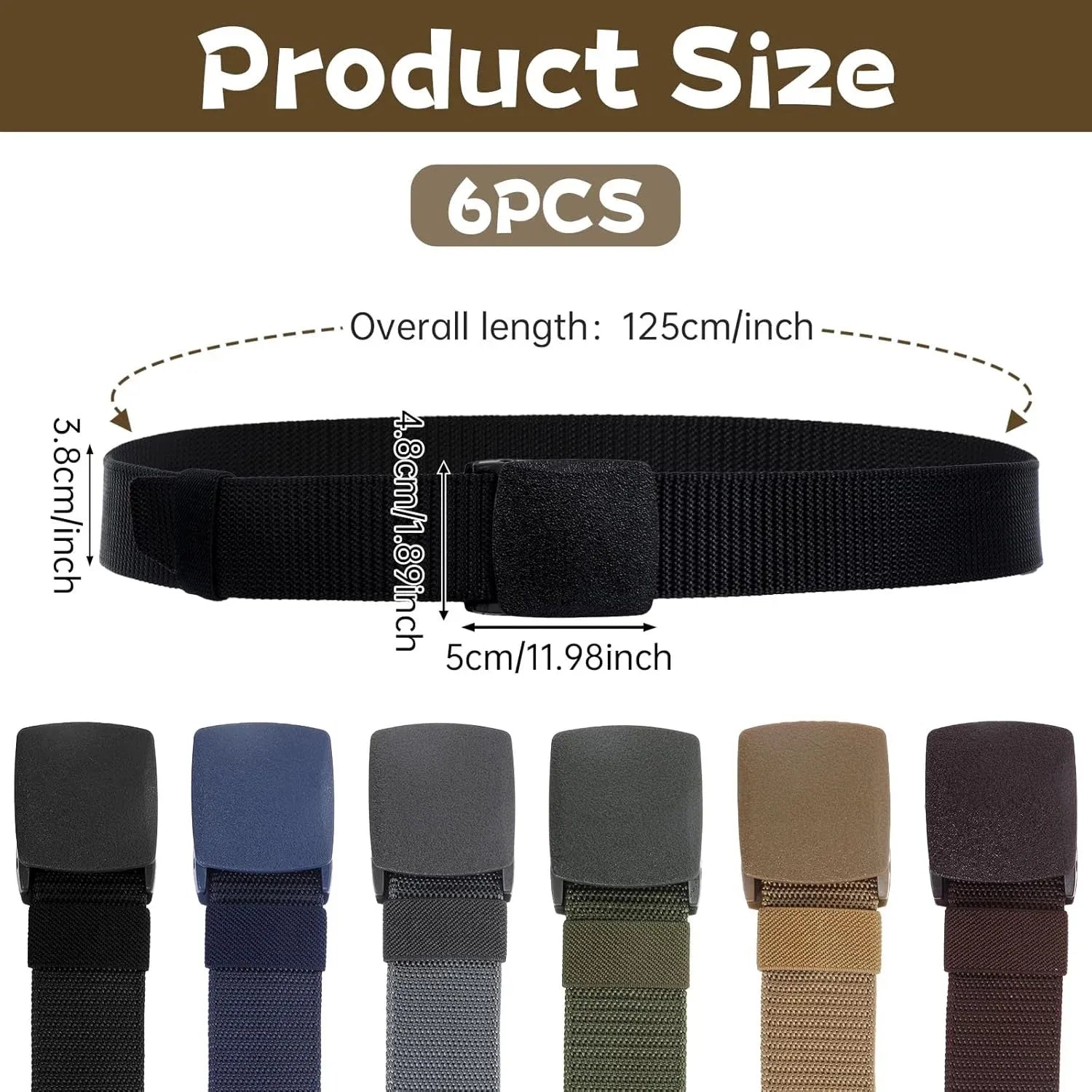 6 PCS Heavy Duty Nylon Webbing Canvas Belts for Men and Women, Outdoor Hiking and Casual Wear, Multicolor, Heavy Duty Use