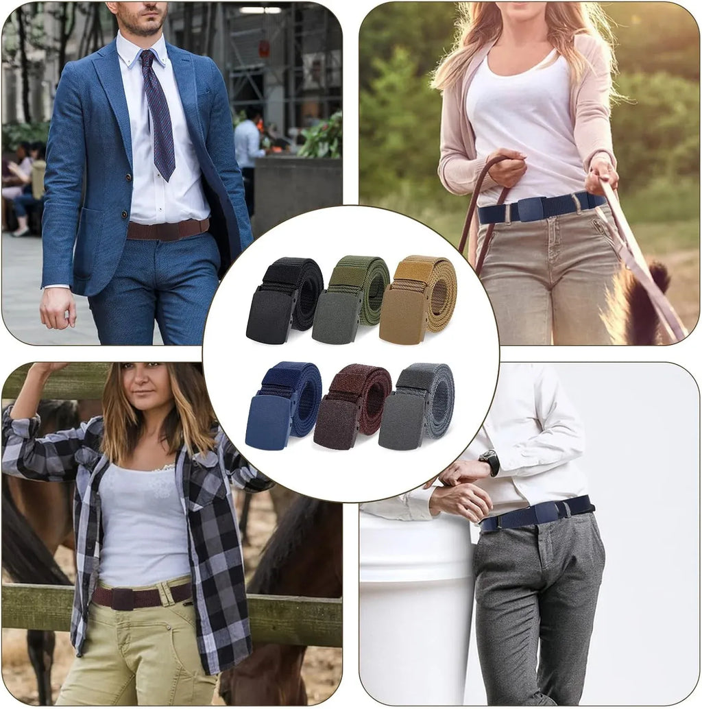 6 PCS Heavy Duty Nylon Webbing Canvas Belts for Men and Women, Outdoor Hiking and Casual Wear, Multicolor, Heavy Duty Use
