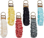 6 Pack Scrunchie Keychains Colorful Polyester Wristlet Key Ring Bracelets for Women Running Dog Walking, Daily Comfort Use