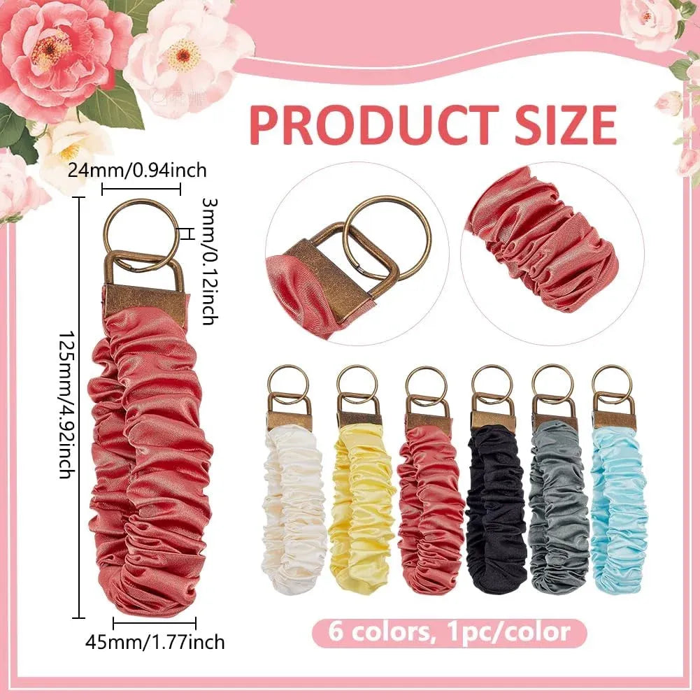6 Pack Scrunchie Keychains Colorful Polyester Wristlet Key Ring Bracelets for Women Running Dog Walking, Daily Comfort Use