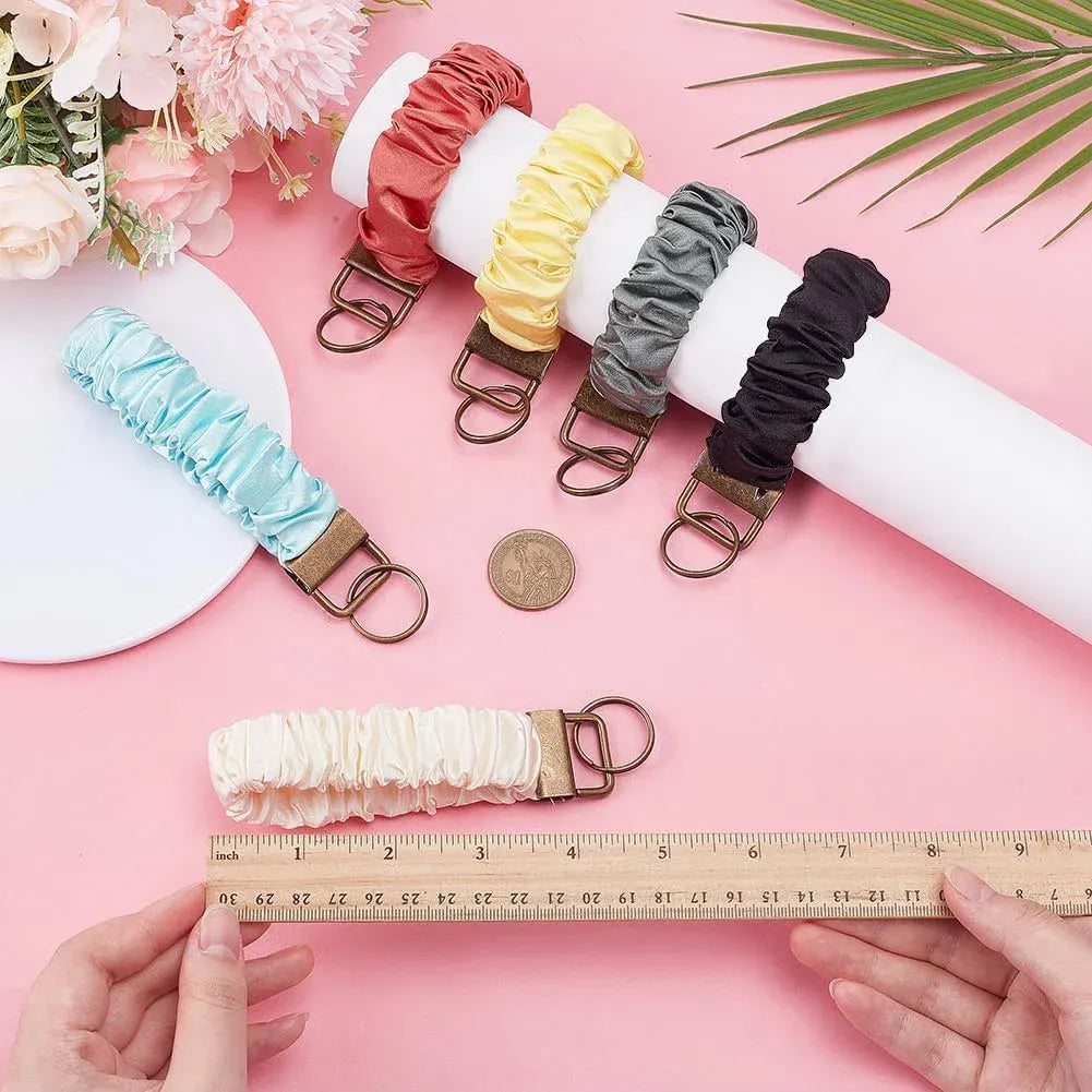 6 Pack Scrunchie Keychains Colorful Polyester Wristlet Key Ring Bracelets for Women Running Dog Walking, Daily Comfort Use