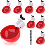 8 Pack Chicken Waterer Cups Automatic Leakproof Poultry Drinking System with Tee Fitting and Mounting Tool for Chickens Red
