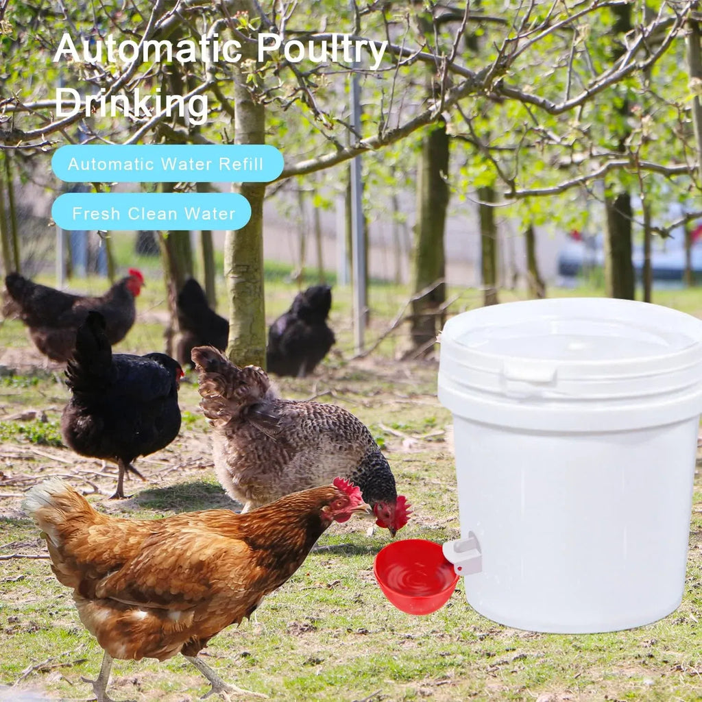 8 Pack Chicken Waterer Cups Automatic Leakproof Poultry Drinking System with Tee Fitting and Mounting Tool for Chickens Red