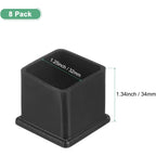 8 Pack Square Chair Leg Caps, PVC Non Slip Floor Protectors for Chairs Tables and Beds, 1.25 Inch 32mm, Black, Durable Plastic Construction