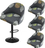 4 Pack Bar Stool Slipcovers Stretch Swivel Chair Covers with Back for Armchair Kitchen Island Gray Leaf Pattern