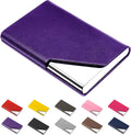 Business Card Holder, Leather and Metal Slim RFID Blocking Card Case with Magnetic Closure for Men and Women, Purple