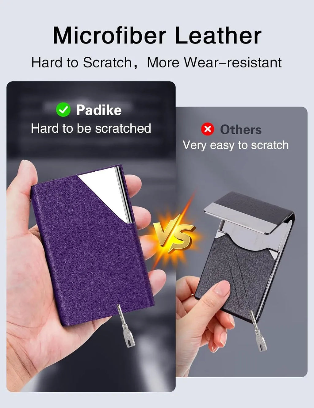 Business Card Holder, Leather and Metal Slim RFID Blocking Card Case with Magnetic Closure for Men and Women, Purple