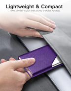 Business Card Holder, Leather and Metal Slim RFID Blocking Card Case with Magnetic Closure for Men and Women, Purple