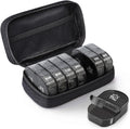 Travel Pill Organizer, Large 7 Day AM PM Weekly Box with Portable Canvas Zipper Case for Vitamins Supplements and Fish Oils, Black