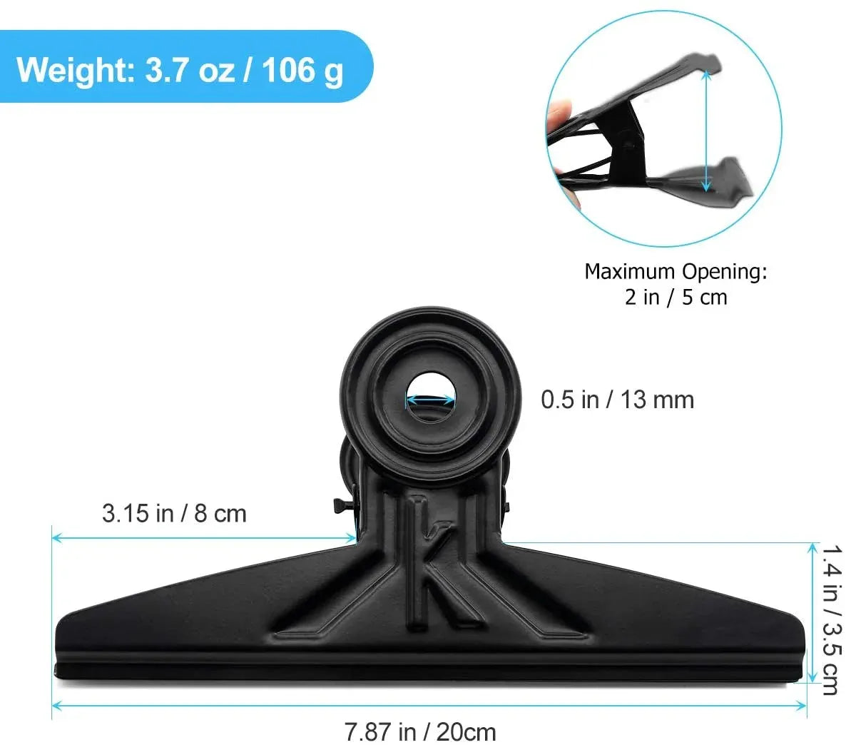 Extra Large Bulldog Clips 20cm Jumbo Metal Binder Clamps for Office and Home, 2 Pack, Black, for Safe Pet Grooming and Care