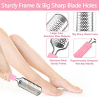 Foot File Callus Remover, Stainless Steel Pedicure Scrubber for Hard Cracked Dead Skin, Wet and Dry Foot Care, Pink
