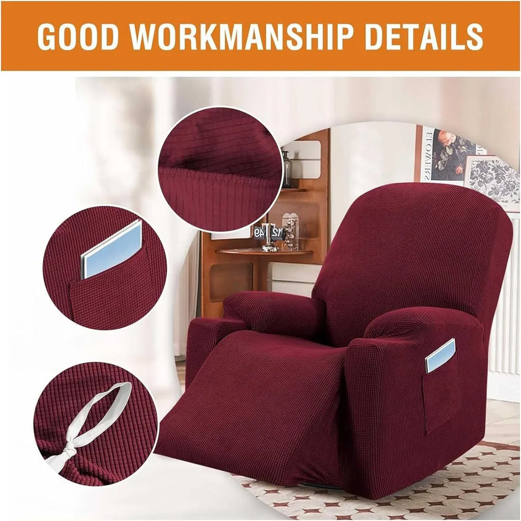Power Lift Recliner Chair Cover High Stretch Soft Jacquard Fabric with Side Pocket for Standard Recliners Burgundy, Letter B Option