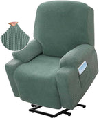 Power Lift Recliner Slipcover High Stretch Soft Jacquard Fabric with Side Pocket for Standard Recliner Chair Green, Letter C Option